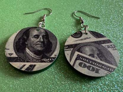 Money Earrings: Laser Cut Acrylic Money Hearts, Cash, Money Bags, US, 100 Dollar Bills, Dollars, Hustle, Rich, Best Gifts for Her/Him/Them