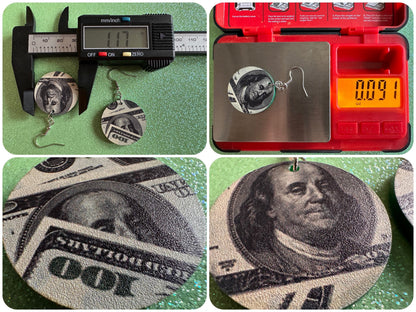 Money Earrings: Laser Cut Acrylic Money Hearts, Cash, Money Bags, US, 100 Dollar Bills, Dollars, Hustle, Rich, Best Gifts for Her/Him/Them