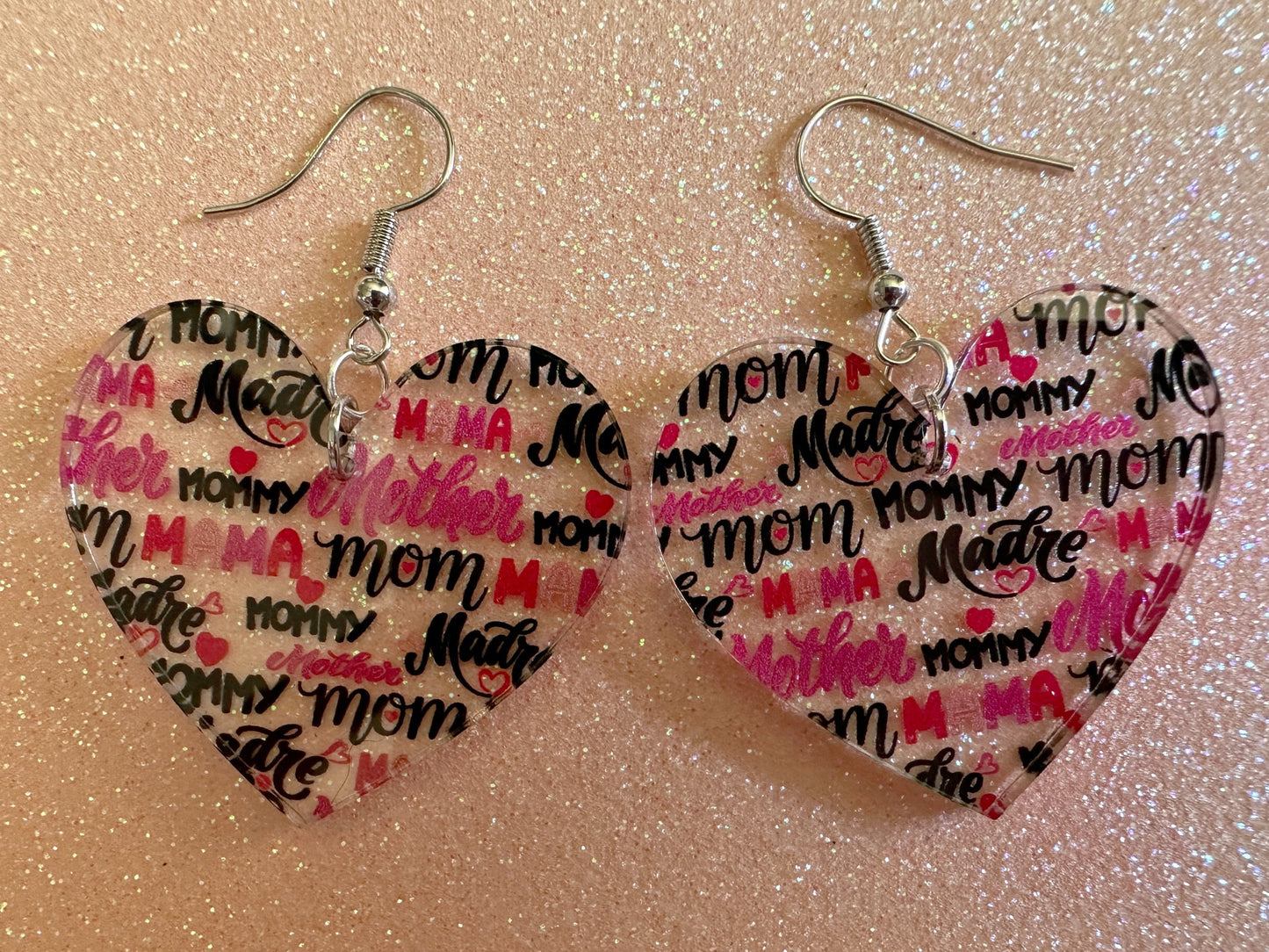 Mother's Day Earrings: Laser Cut Acrylic Earrings, Love Mom, Mommy, Mum, Mother, Mom Gift, Mama, Madre, Family, Best Gifts for Her/Him/Them