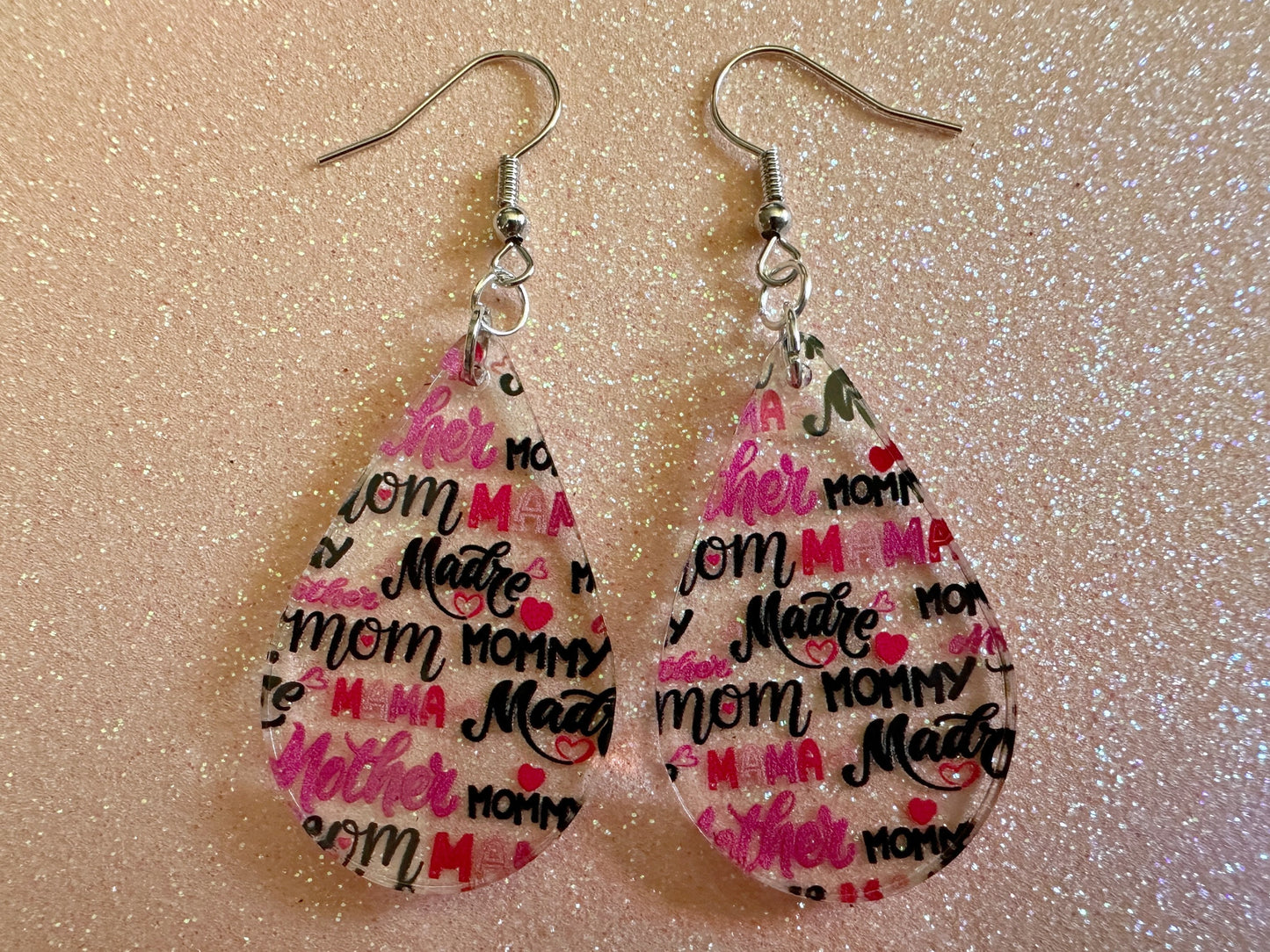 Mother's Day Earrings: Laser Cut Acrylic Earrings, Love Mom, Mommy, Mum, Mother, Mom Gift, Mama, Madre, Family, Best Gifts for Her/Him/Them
