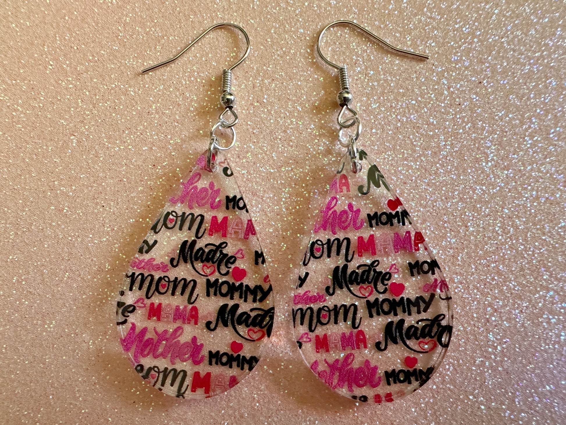 Mother's Day Earrings: Laser Cut Acrylic Earrings, Love Mom, Mommy, Mum, Mother, Mom Gift, Mama, Madre, Family, Best Gifts for Her/Him/Them