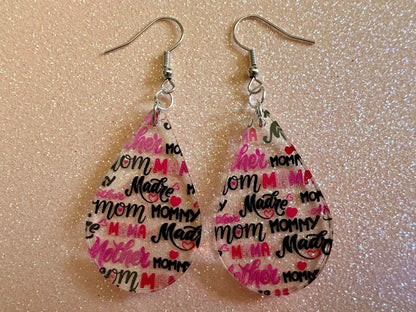 Mother's Day Earrings: Laser Cut Acrylic Earrings, Love Mom, Mommy, Mum, Mother, Mom Gift, Mama, Madre, Family, Best Gifts for Her/Him/Them
