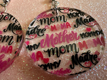 Mother's Day Earrings: Laser Cut Acrylic Earrings, Love Mom, Mommy, Mum, Mother, Mom Gift, Mama, Madre, Family, Best Gifts for Her/Him/Them
