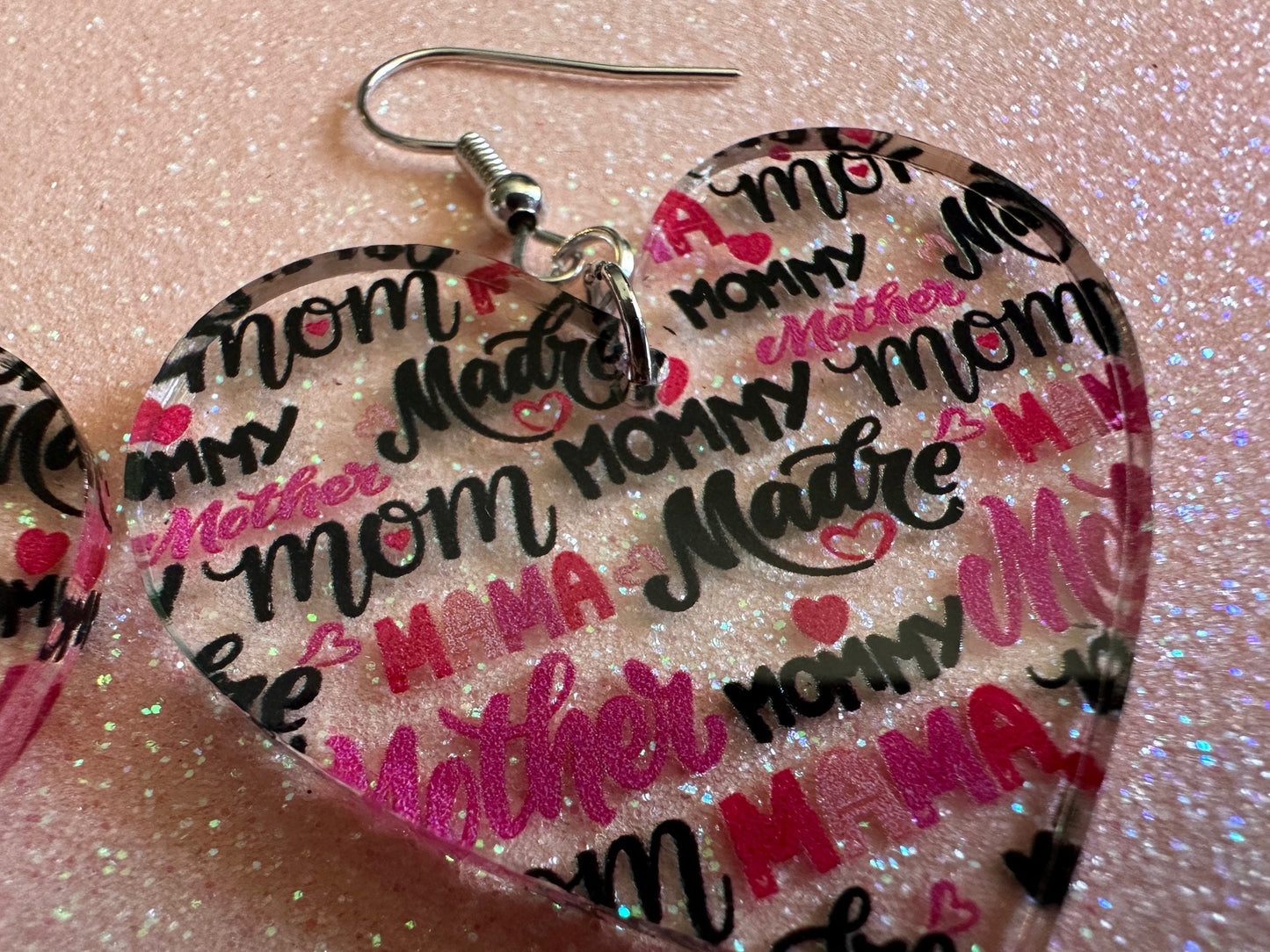 Mother's Day Earrings: Laser Cut Acrylic Earrings, Love Mom, Mommy, Mum, Mother, Mom Gift, Mama, Madre, Family, Best Gifts for Her/Him/Them