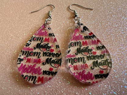 Mother's Day Earrings: Laser Cut Acrylic Earrings, Love Mom, Mommy, Mum, Mother, Mom Gift, Mama, Madre, Family, Best Gifts for Her/Him/Them