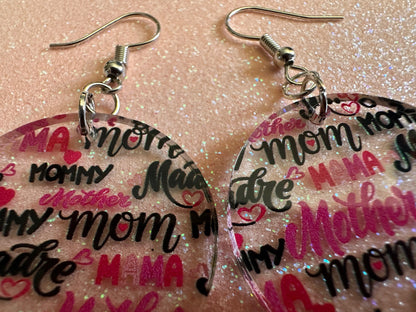 Mother's Day Earrings: Laser Cut Acrylic Earrings, Love Mom, Mommy, Mum, Mother, Mom Gift, Mama, Madre, Family, Best Gifts for Her/Him/Them