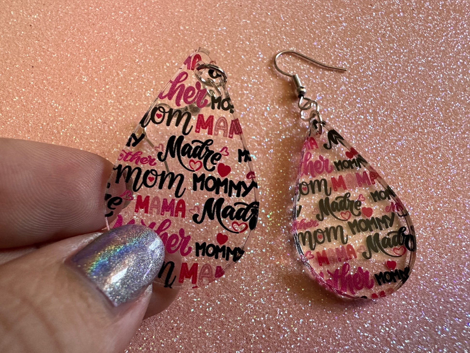 Mother's Day Earrings: Laser Cut Acrylic Earrings, Love Mom, Mommy, Mum, Mother, Mom Gift, Mama, Madre, Family, Best Gifts for Her/Him/Them