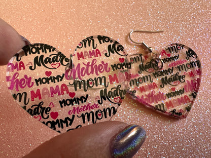 Mother's Day Earrings: Laser Cut Acrylic Earrings, Love Mom, Mommy, Mum, Mother, Mom Gift, Mama, Madre, Family, Best Gifts for Her/Him/Them