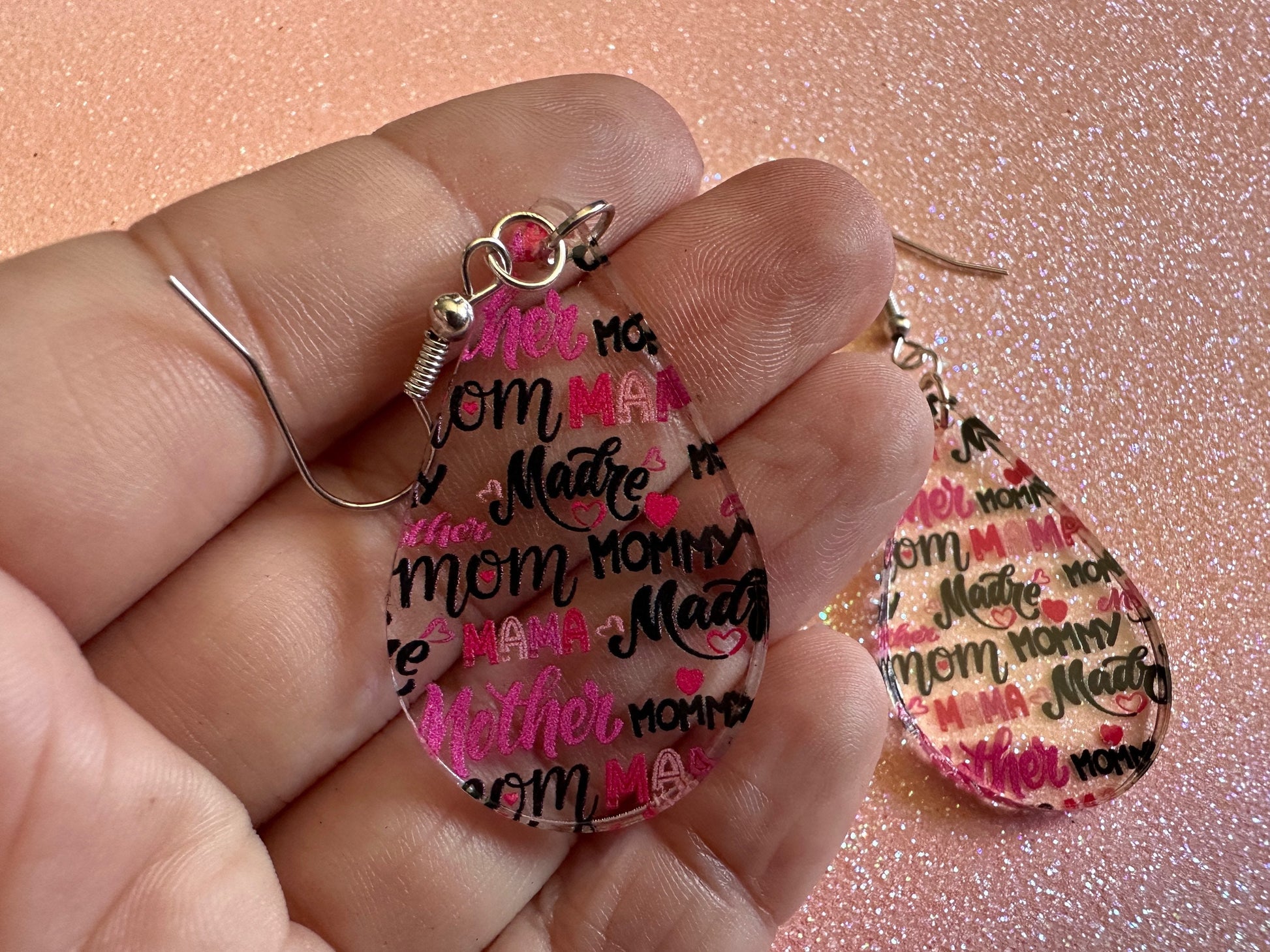 Mother's Day Earrings: Laser Cut Acrylic Earrings, Love Mom, Mommy, Mum, Mother, Mom Gift, Mama, Madre, Family, Best Gifts for Her/Him/Them