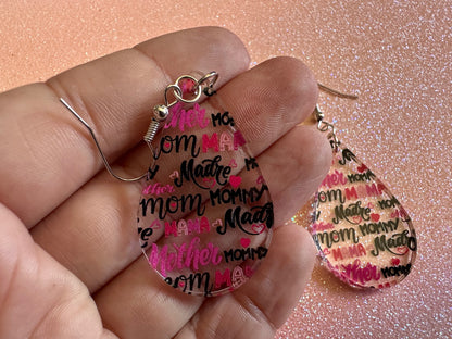 Mother's Day Earrings: Laser Cut Acrylic Earrings, Love Mom, Mommy, Mum, Mother, Mom Gift, Mama, Madre, Family, Best Gifts for Her/Him/Them