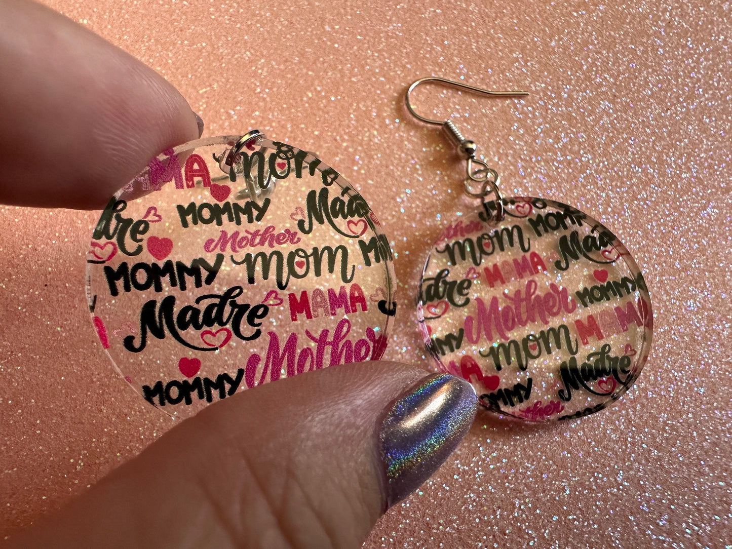 Mother's Day Earrings: Laser Cut Acrylic Earrings, Love Mom, Mommy, Mum, Mother, Mom Gift, Mama, Madre, Family, Best Gifts for Her/Him/Them