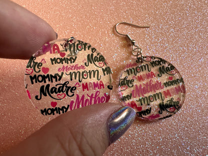 Mother's Day Earrings: Laser Cut Acrylic Earrings, Love Mom, Mommy, Mum, Mother, Mom Gift, Mama, Madre, Family, Best Gifts for Her/Him/Them