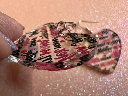 Mother's Day Earrings: Laser Cut Acrylic Earrings, Love Mom, Mommy, Mum, Mother, Mom Gift, Mama, Madre, Family, Best Gifts for Her/Him/Them