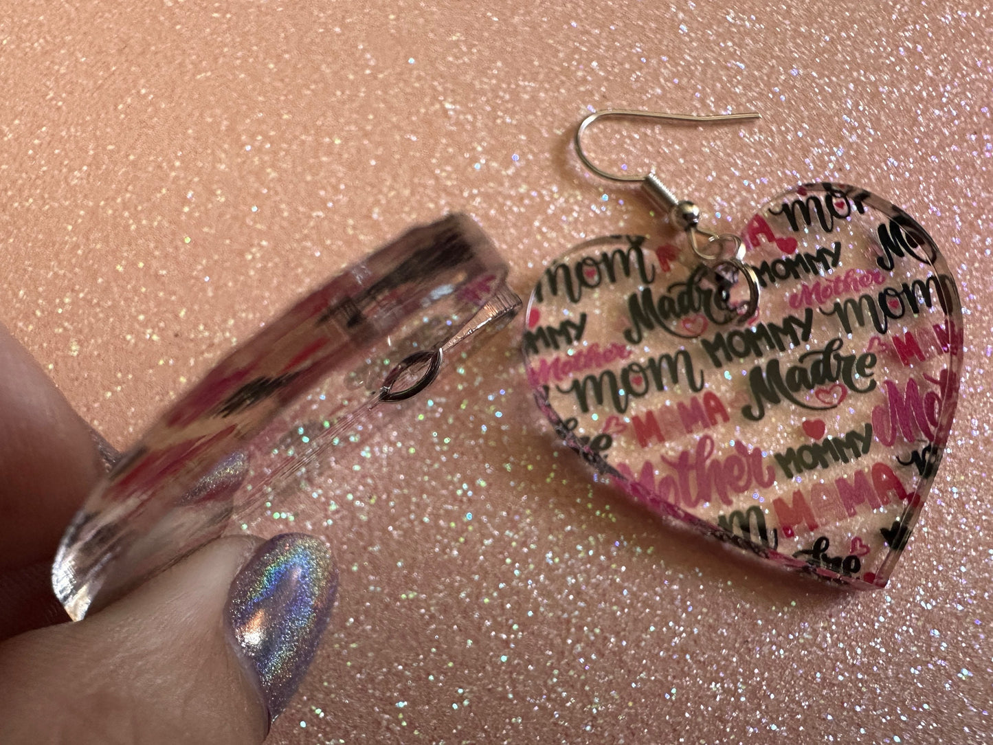 Mother's Day Earrings: Laser Cut Acrylic Earrings, Love Mom, Mommy, Mum, Mother, Mom Gift, Mama, Madre, Family, Best Gifts for Her/Him/Them