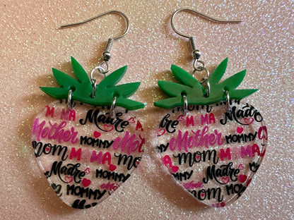 Mother's Day Strawberry Earrings: Laser Cut Acrylic Strawberries, Fruit, Juicy, Mom, Mommy, Mother, Mama, Mum, Best Gifts for Her/Him/Them
