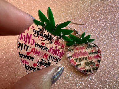 Mother's Day Strawberry Earrings: Laser Cut Acrylic Strawberries, Fruit, Juicy, Mom, Mommy, Mother, Mama, Mum, Best Gifts for Her/Him/Them
