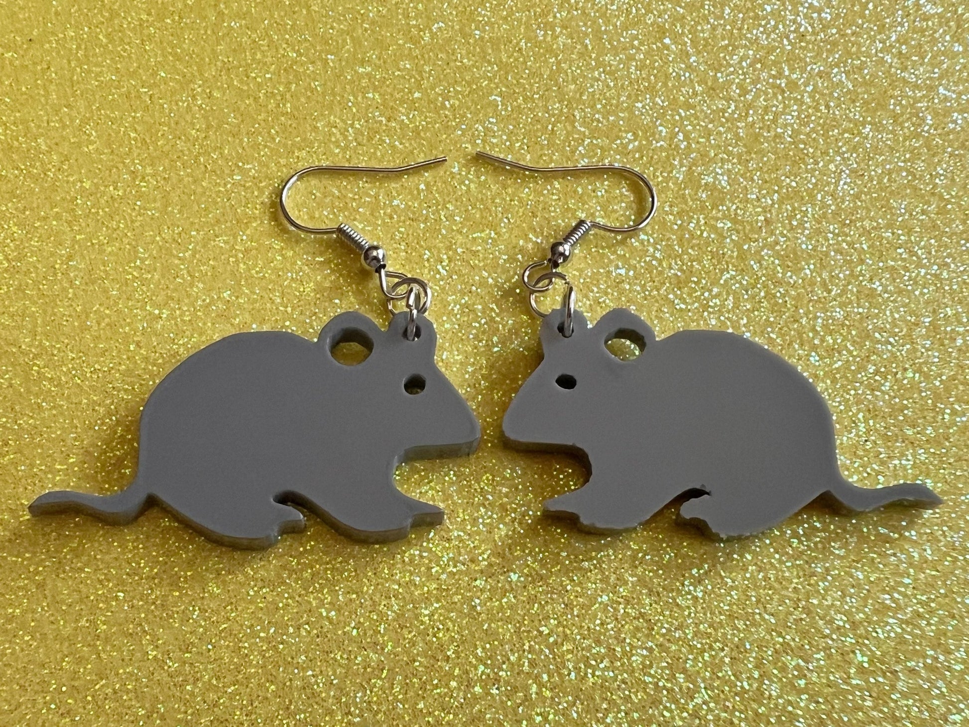 Mouse Earrings: Laser Cut Acrylic Gray Mouse, Simple Mouse Outline, Mouse Silhouette, Pet Mice, Zoo Animals, Best Gifts for Her/Him/Them