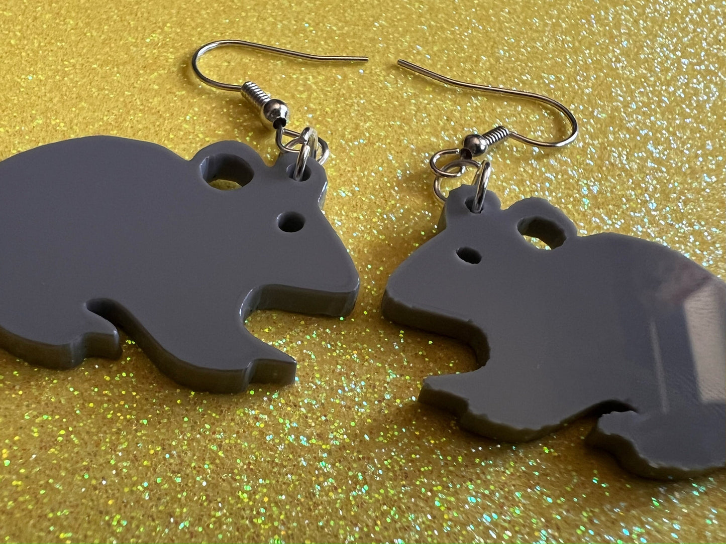 Mouse Earrings: Laser Cut Acrylic Gray Mouse, Simple Mouse Outline, Mouse Silhouette, Pet Mice, Zoo Animals, Best Gifts for Her/Him/Them