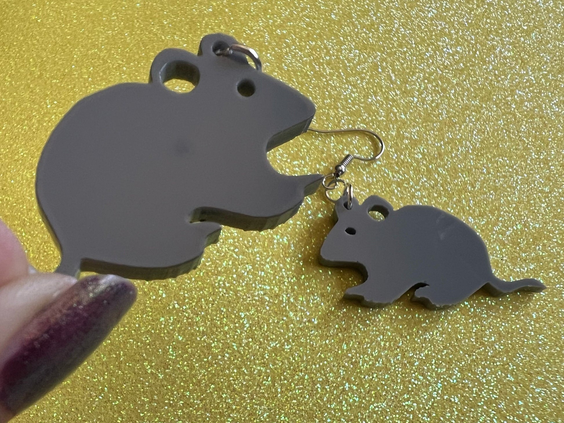 Mouse Earrings: Laser Cut Acrylic Gray Mouse, Simple Mouse Outline, Mouse Silhouette, Pet Mice, Zoo Animals, Best Gifts for Her/Him/Them