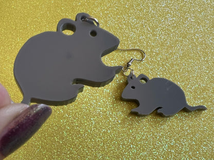 Mouse Earrings: Laser Cut Acrylic Gray Mouse, Simple Mouse Outline, Mouse Silhouette, Pet Mice, Zoo Animals, Best Gifts for Her/Him/Them