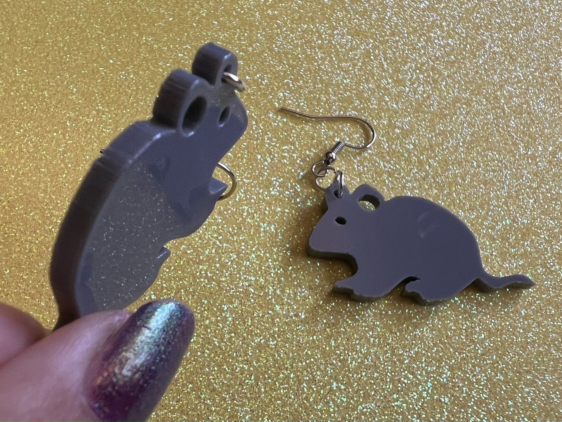 Mouse Earrings: Laser Cut Acrylic Gray Mouse, Simple Mouse Outline, Mouse Silhouette, Pet Mice, Zoo Animals, Best Gifts for Her/Him/Them