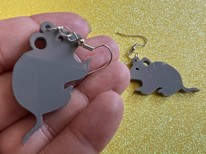 Mouse Earrings: Laser Cut Acrylic Gray Mouse, Simple Mouse Outline, Mouse Silhouette, Pet Mice, Zoo Animals, Best Gifts for Her/Him/Them