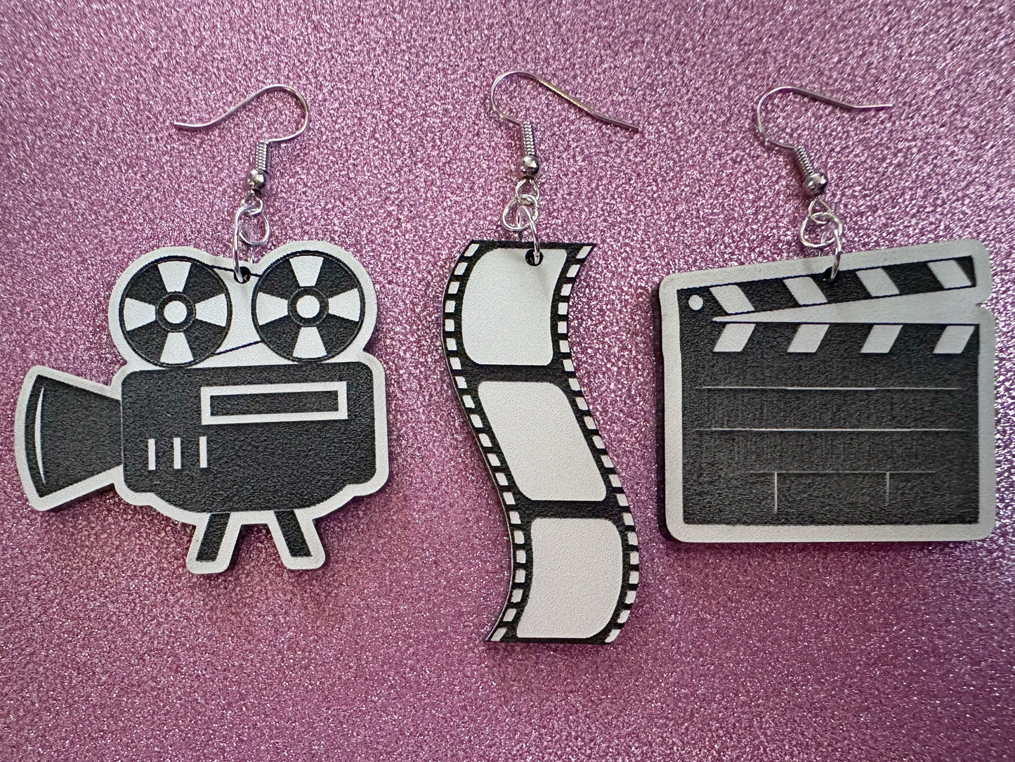 Movie Set Earrings: Laser Cut Acrylic Video Director Earrings, Film, Video Camera, Movies, Cinema, Rolling, Best Gifts for Her/Him/Them