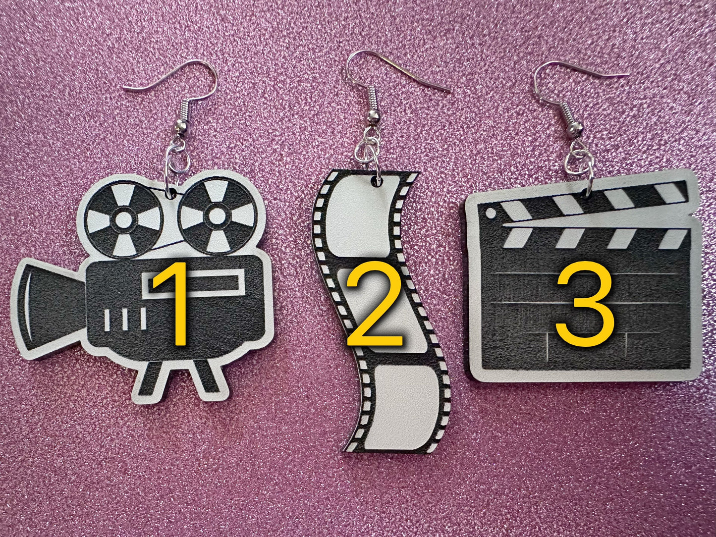 Movie Set Earrings: Laser Cut Acrylic Video Director Earrings, Film, Video Camera, Movies, Cinema, Rolling, Best Gifts for Her/Him/Them