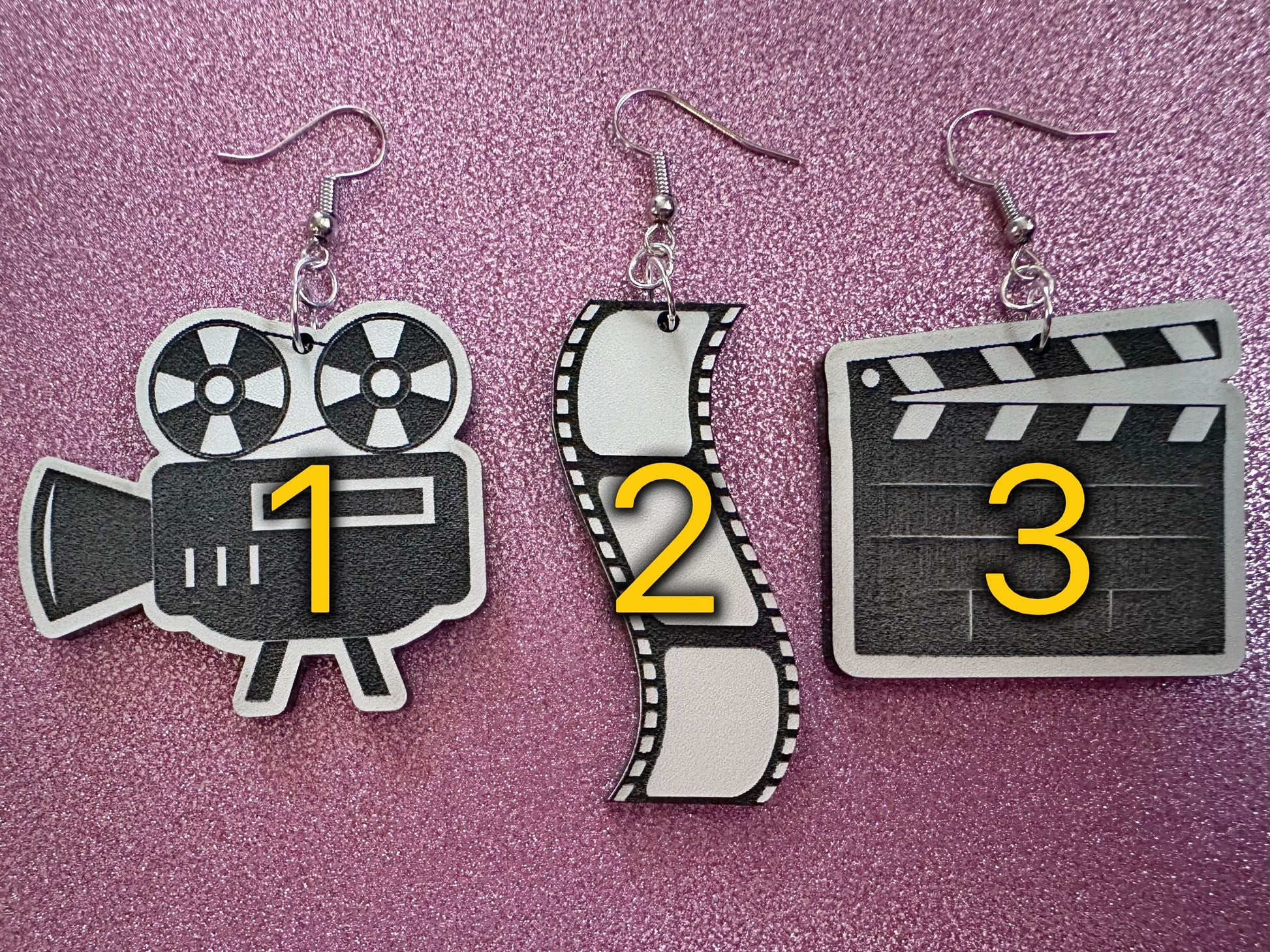 Movie Set Earrings: Laser Cut Acrylic Video Director Earrings, Film, Video Camera, Movies, Cinema, Rolling, Best Gifts for Her/Him/Them