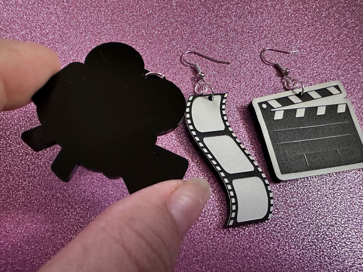 Movie Set Earrings: Laser Cut Acrylic Video Director Earrings, Film, Video Camera, Movies, Cinema, Rolling, Best Gifts for Her/Him/Them