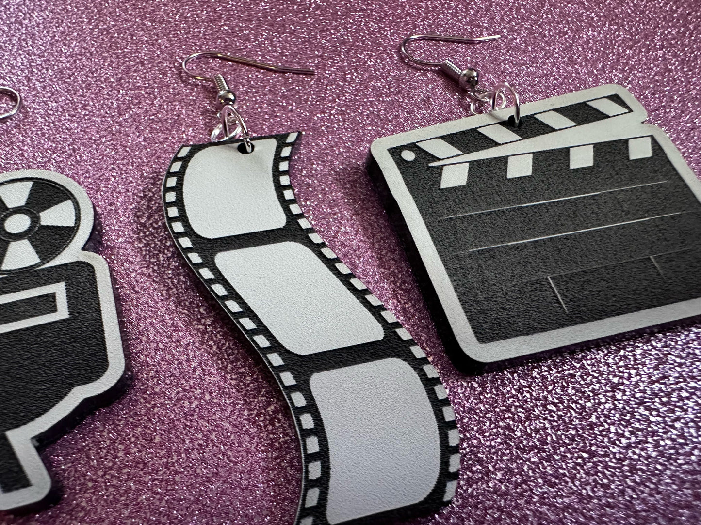 Movie Set Earrings: Laser Cut Acrylic Video Director Earrings, Film, Video Camera, Movies, Cinema, Rolling, Best Gifts for Her/Him/Them