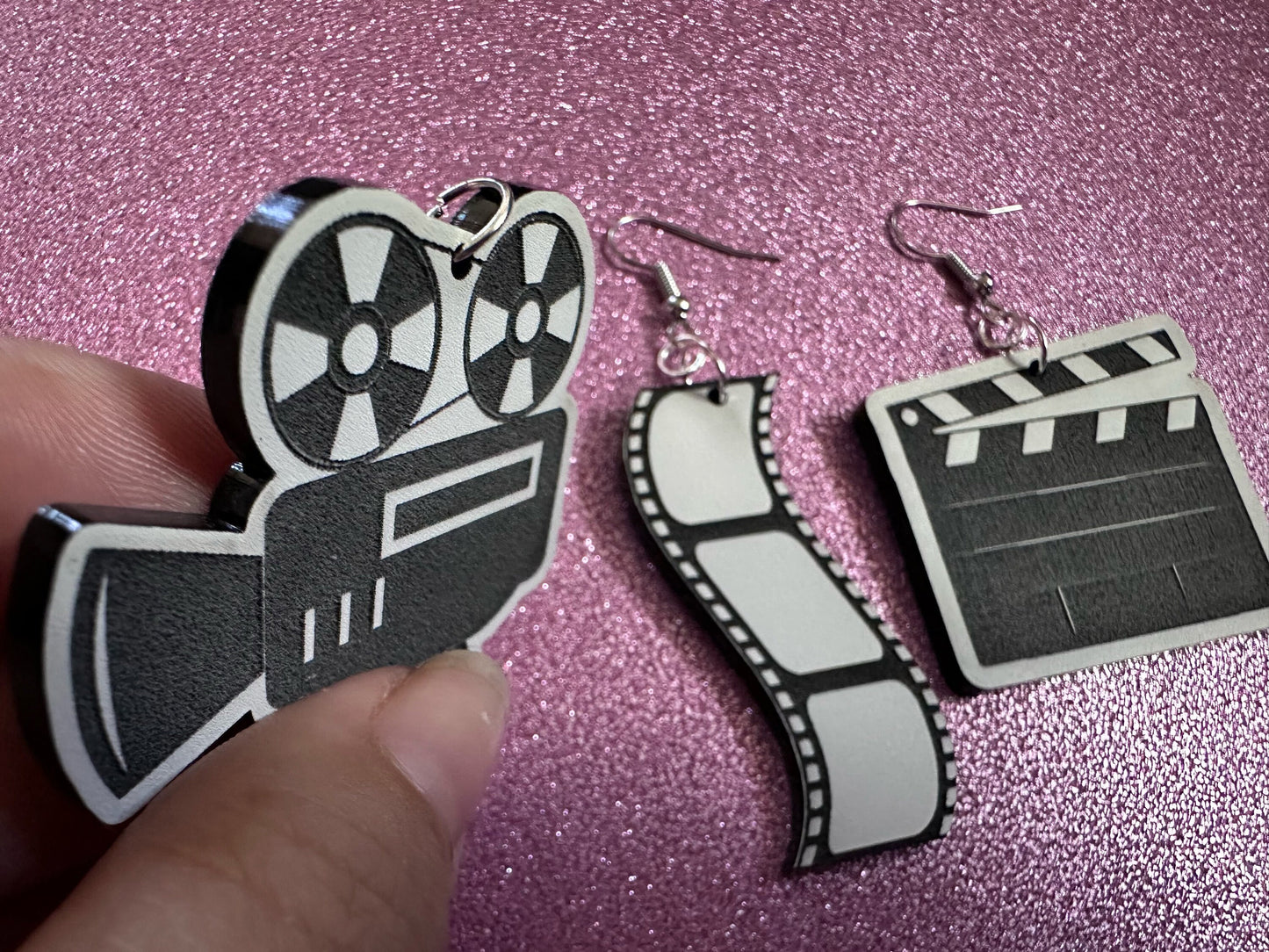 Movie Set Earrings: Laser Cut Acrylic Video Director Earrings, Film, Video Camera, Movies, Cinema, Rolling, Best Gifts for Her/Him/Them