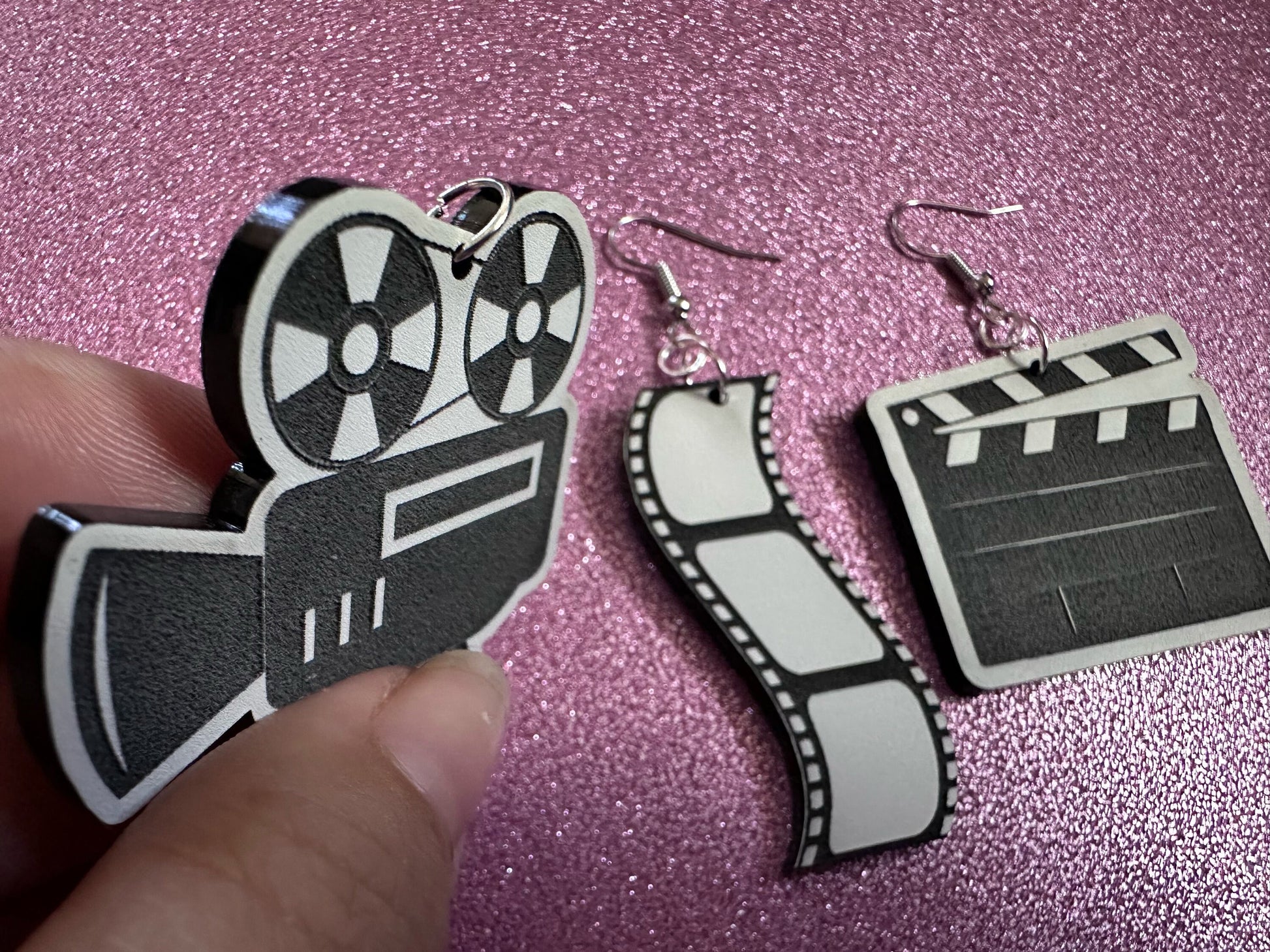 Movie Set Earrings: Laser Cut Acrylic Video Director Earrings, Film, Video Camera, Movies, Cinema, Rolling, Best Gifts for Her/Him/Them