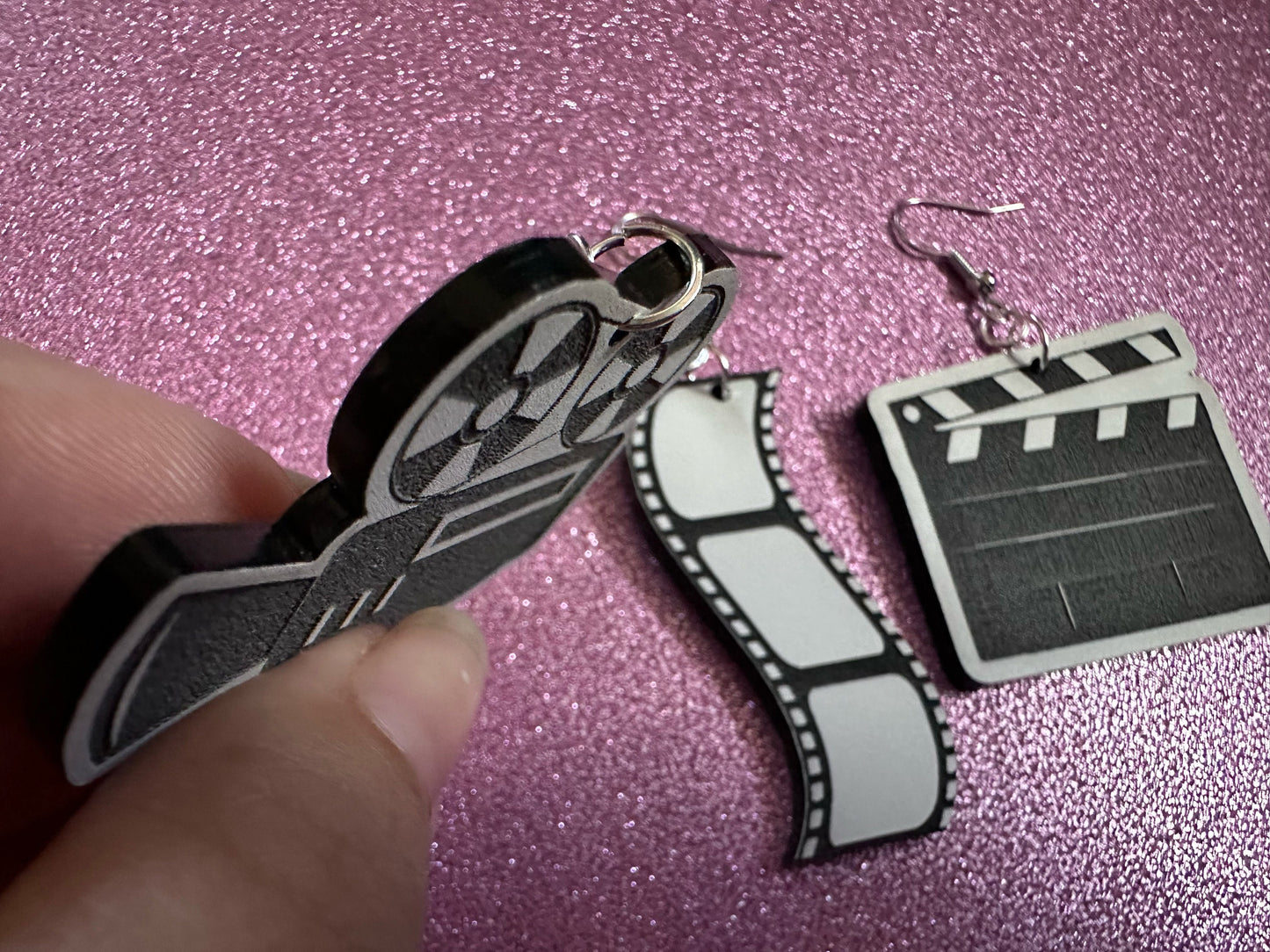 Movie Set Earrings: Laser Cut Acrylic Video Director Earrings, Film, Video Camera, Movies, Cinema, Rolling, Best Gifts for Her/Him/Them