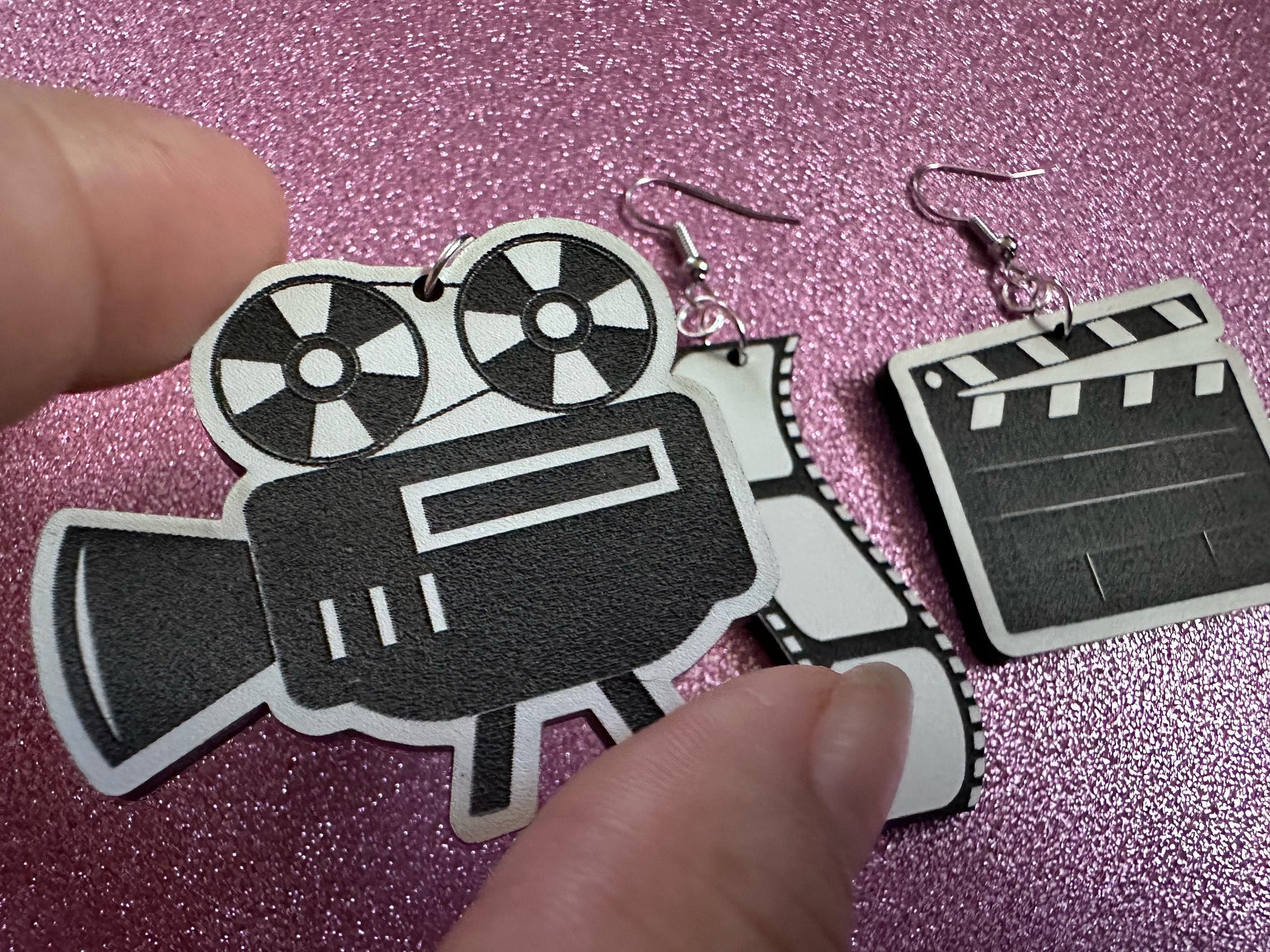 Movie Set Earrings: Laser Cut Acrylic Video Director Earrings, Film, Video Camera, Movies, Cinema, Rolling, Best Gifts for Her/Him/Them