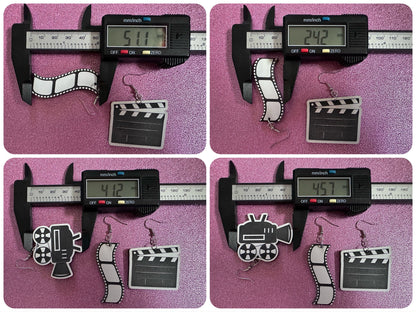 Movie Set Earrings: Laser Cut Acrylic Video Director Earrings, Film, Video Camera, Movies, Cinema, Rolling, Best Gifts for Her/Him/Them