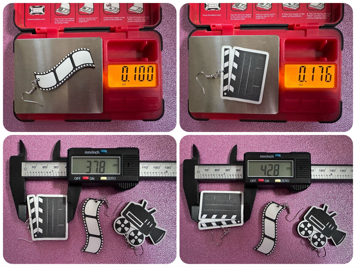 Movie Set Earrings: Laser Cut Acrylic Video Director Earrings, Film, Video Camera, Movies, Cinema, Rolling, Best Gifts for Her/Him/Them