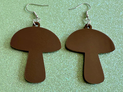 Mushroom Earrings: Dark Brown Laser Cut Acrylic Mushroom Jewelry, Mycology, Foraging, Plants, Whimsical, Fairy, Best Gifts for Her/Him/Them