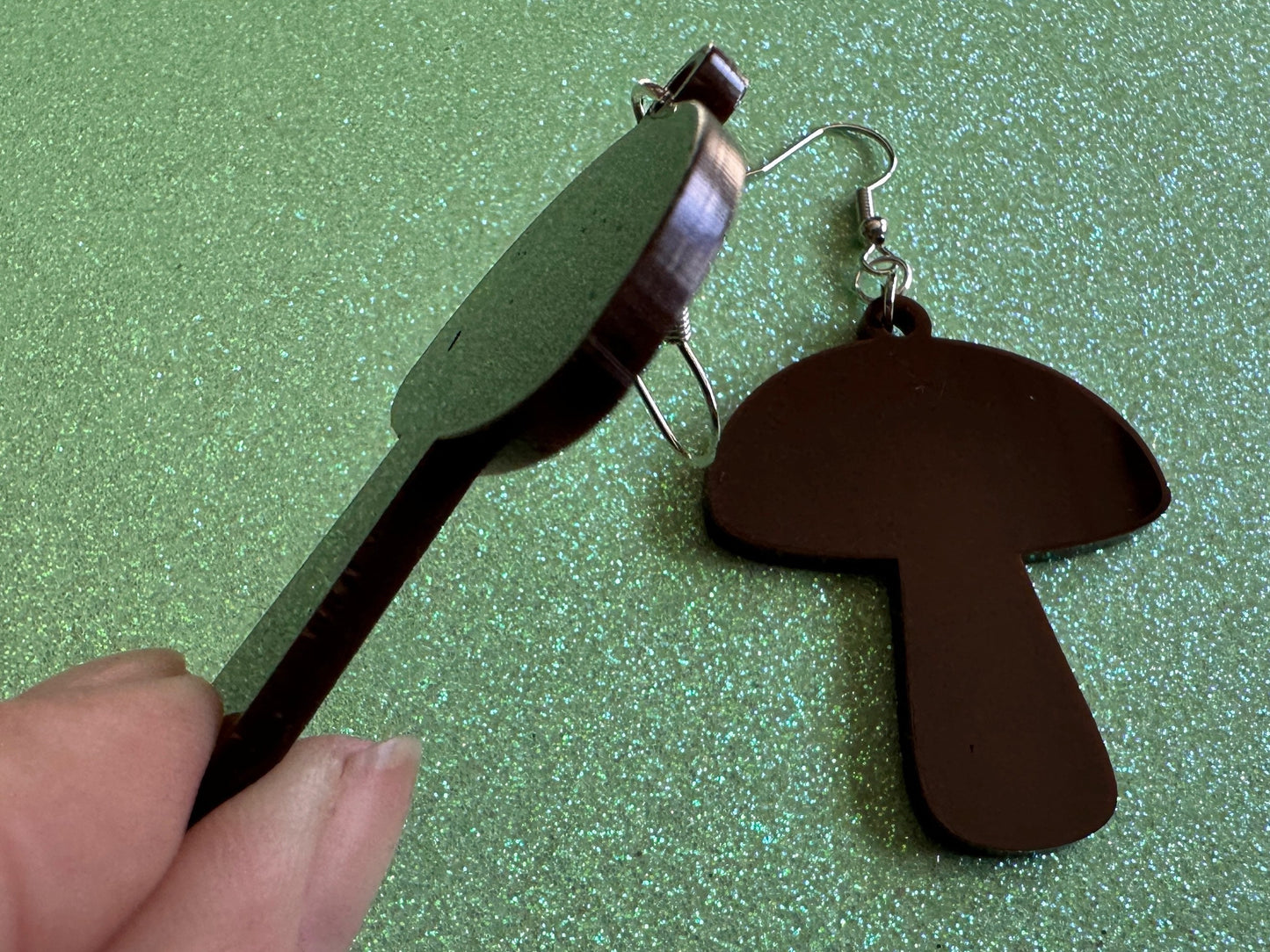 Mushroom Earrings: Dark Brown Laser Cut Acrylic Mushroom Jewelry, Mycology, Foraging, Plants, Whimsical, Fairy, Best Gifts for Her/Him/Them