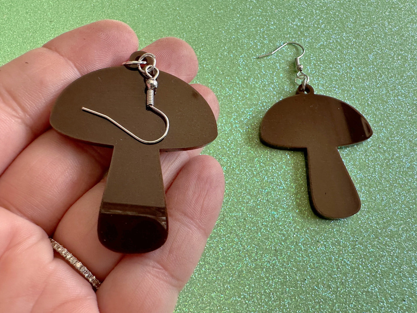 Mushroom Earrings: Dark Brown Laser Cut Acrylic Mushroom Jewelry, Mycology, Foraging, Plants, Whimsical, Fairy, Best Gifts for Her/Him/Them