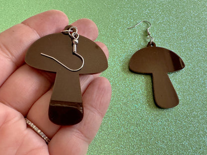 Mushroom Earrings: Dark Brown Laser Cut Acrylic Mushroom Jewelry, Mycology, Foraging, Plants, Whimsical, Fairy, Best Gifts for Her/Him/Them