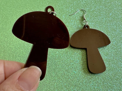 Mushroom Earrings: Dark Brown Laser Cut Acrylic Mushroom Jewelry, Mycology, Foraging, Plants, Whimsical, Fairy, Best Gifts for Her/Him/Them