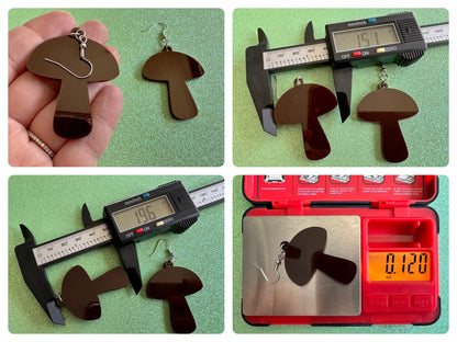 Mushroom Earrings: Dark Brown Laser Cut Acrylic Mushroom Jewelry, Mycology, Foraging, Plants, Whimsical, Fairy, Best Gifts for Her/Him/Them