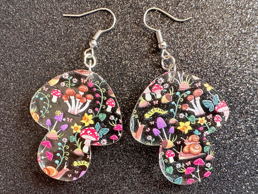 Mushroom Earrings: Laser Cut Acrylic Mushrooms, Mushies, Trees, Snails, Amanita, Forest, Green, Cottage, Best Gifts for Her/Him/Them