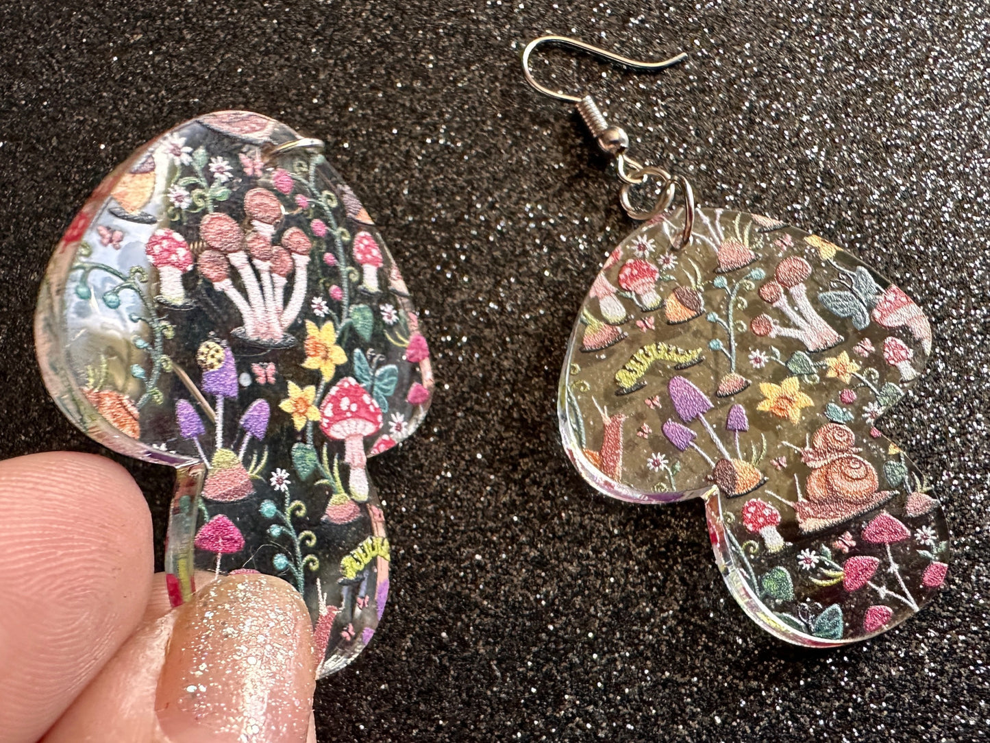 Mushroom Earrings: Laser Cut Acrylic Mushrooms, Mushies, Trees, Snails, Amanita, Forest, Green, Cottage, Best Gifts for Her/Him/Them