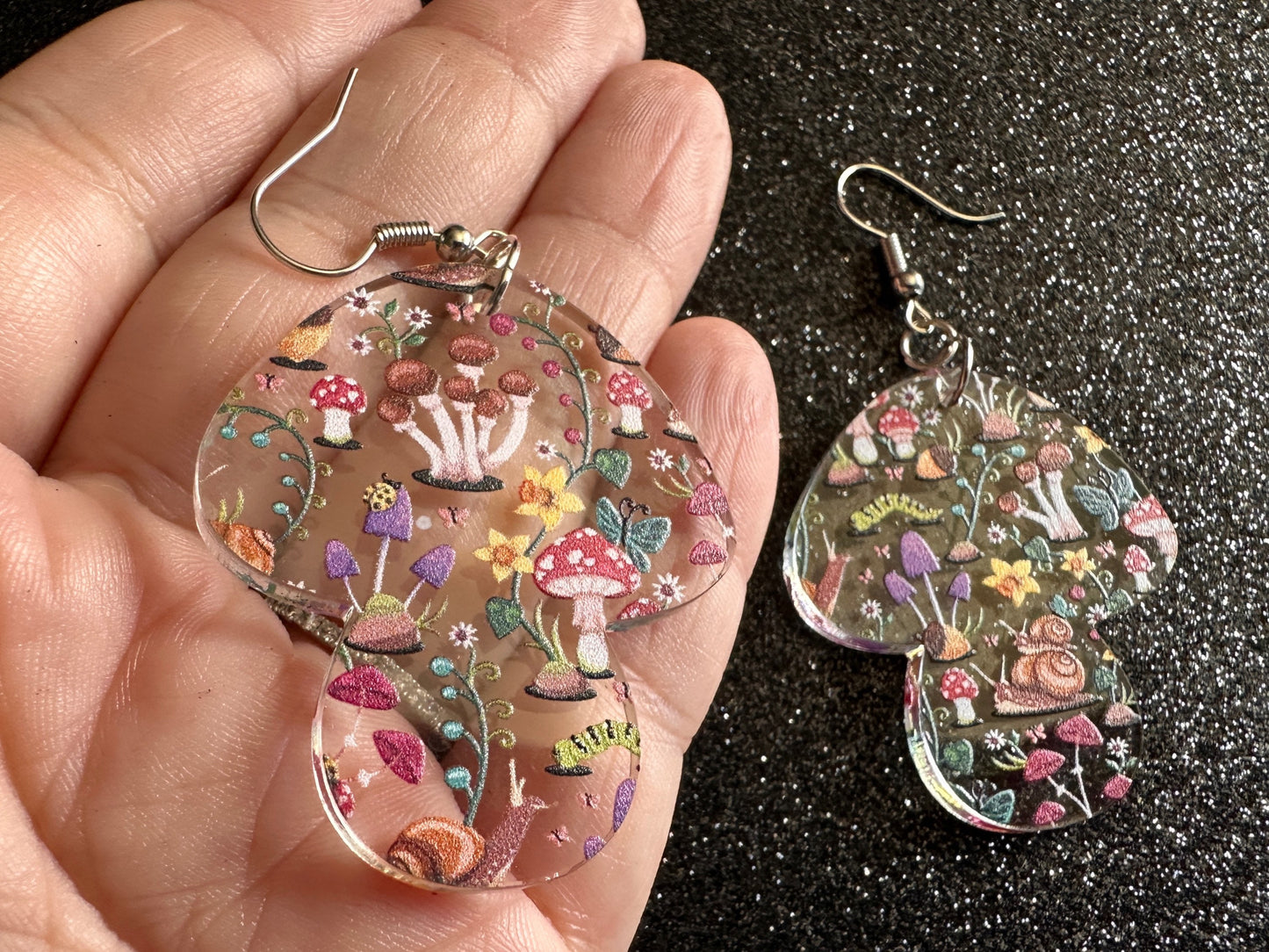 Mushroom Earrings: Laser Cut Acrylic Mushrooms, Mushies, Trees, Snails, Amanita, Forest, Green, Cottage, Best Gifts for Her/Him/Them