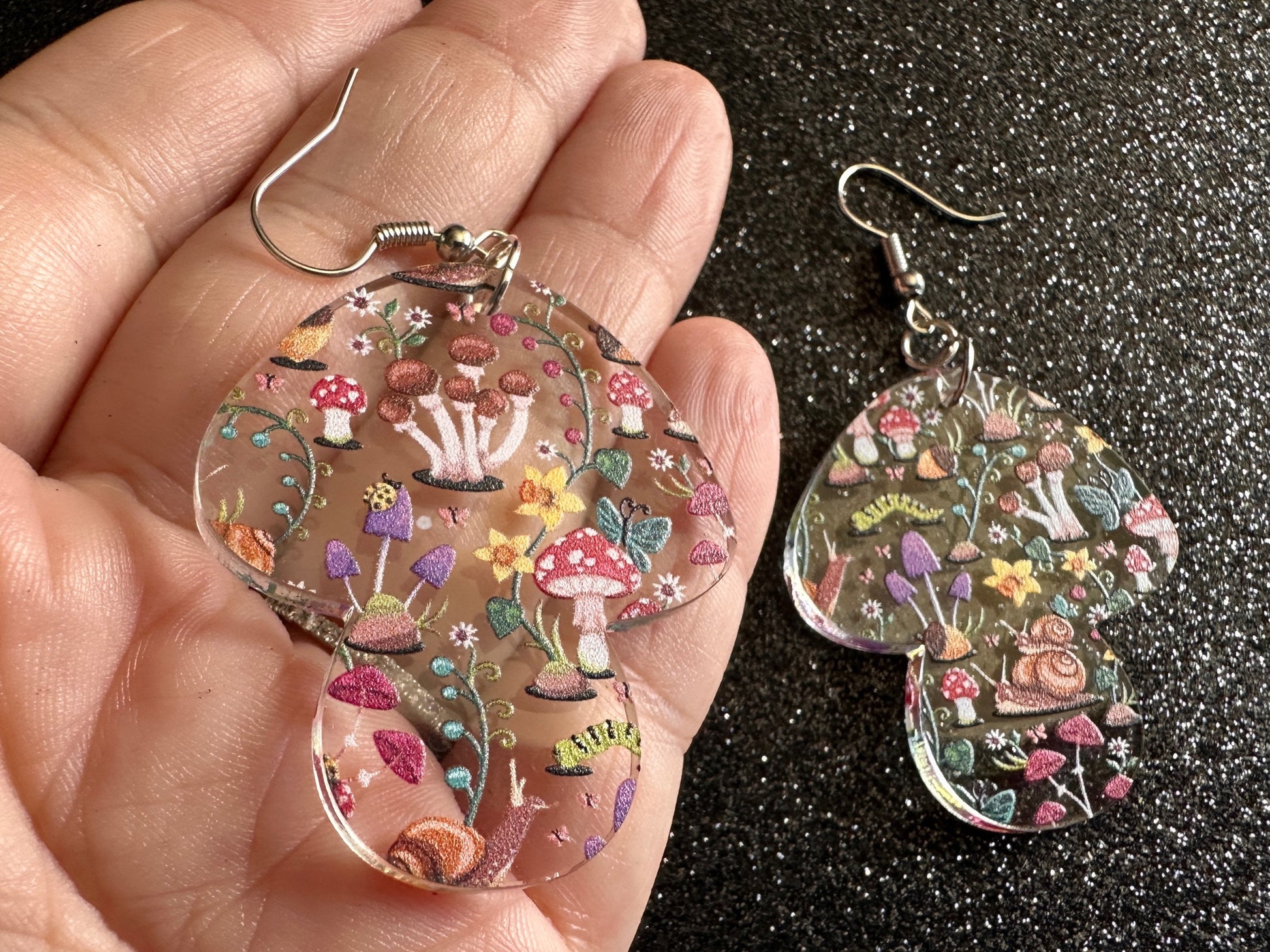 Mushroom Earrings: Laser Cut Acrylic Mushrooms, Mushies, Trees, Snails, Amanita, Forest, Green, Cottage, Best Gifts for Her/Him/Them