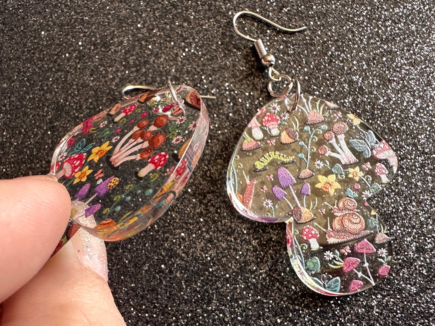 Mushroom Earrings: Laser Cut Acrylic Mushrooms, Mushies, Trees, Snails, Amanita, Forest, Green, Cottage, Best Gifts for Her/Him/Them