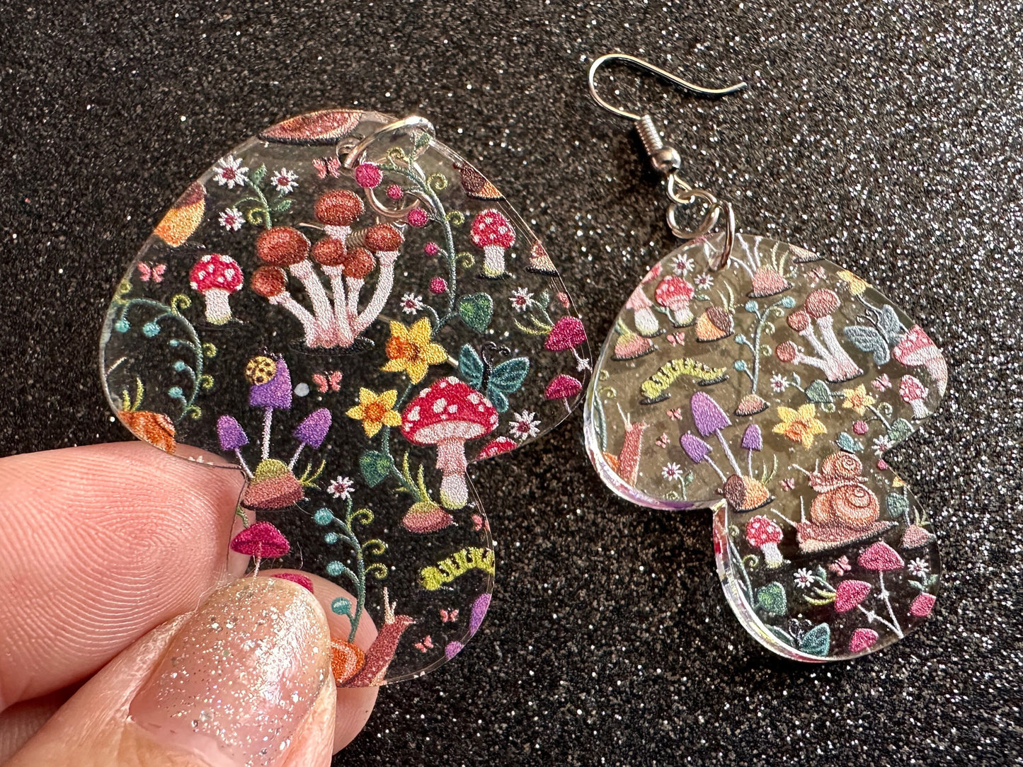 Mushroom Earrings: Laser Cut Acrylic Mushrooms, Mushies, Trees, Snails, Amanita, Forest, Green, Cottage, Best Gifts for Her/Him/Them