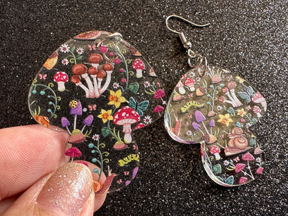 Mushroom Earrings: Laser Cut Acrylic Mushrooms, Mushies, Trees, Snails, Amanita, Forest, Green, Cottage, Best Gifts for Her/Him/Them